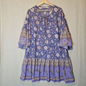 Rusttydustty Womens Peasant Dress Size XL Purple Pink Floral Ruffles Feminine